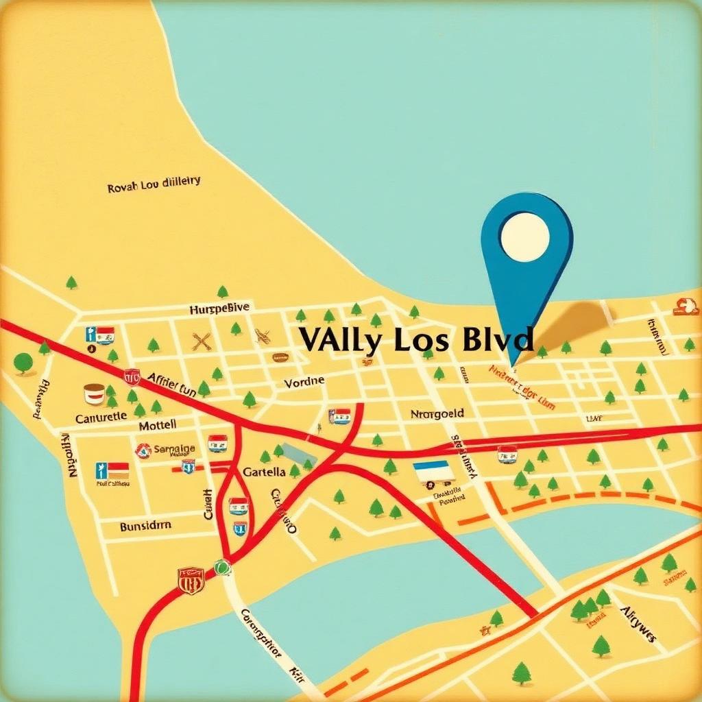 Illustrated map of East Los Angeles marking Valley Blvd